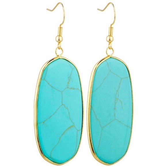 Turquoise & Gold Oval Dangle Drop Earrings NEW!! - Picture 3 of 3